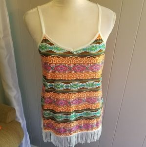 Unique sleeveless  fringed top